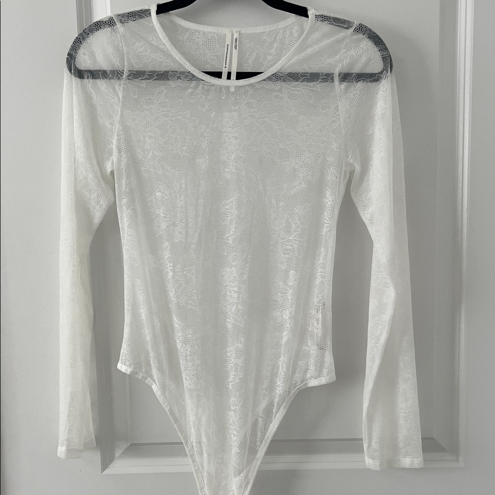 Anthropologie Sheer White Lace Bodysuit